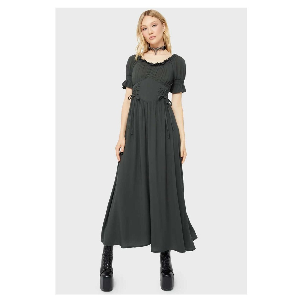 Killstar Jocasta short sleeve maxi dress in forest green